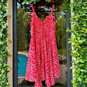 Aqua Midi Red Floral Dress